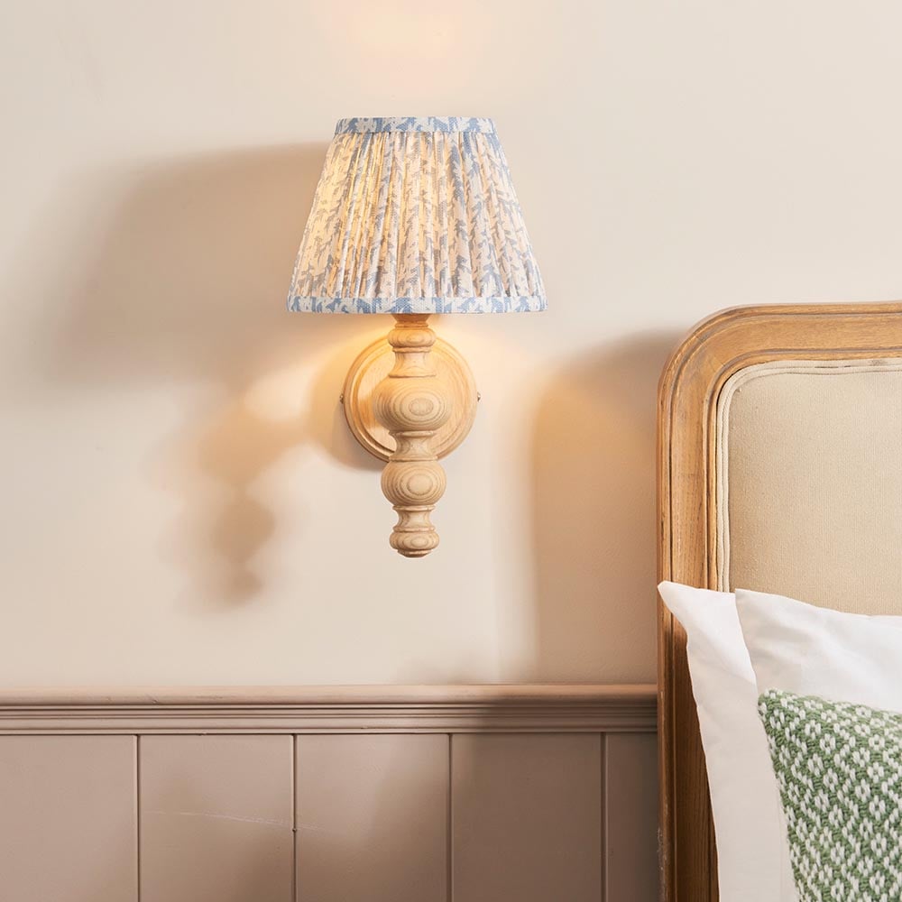 Product photograph of Lincoln Shell Bay Blue 20cm Shade Wood Wall Light In Natural Ash from Furniture in Fashion