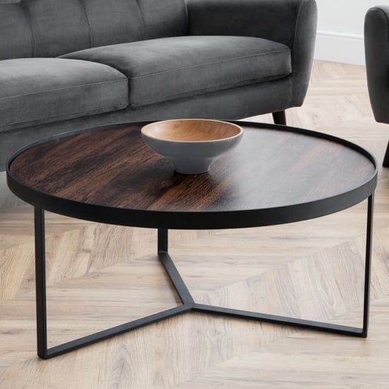 Product photograph of Lamis Wooden Coffee Table In Walnut With Black Metal Base from Furniture in Fashion