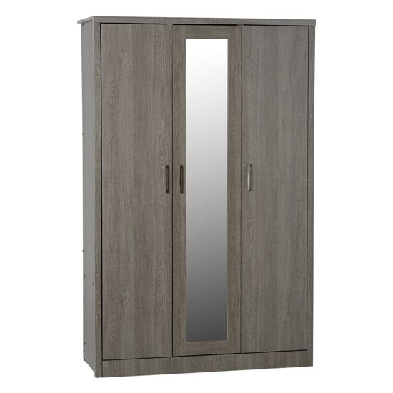 Read more about Laggan mirrored wardrobe in black wood grain with 3 doors