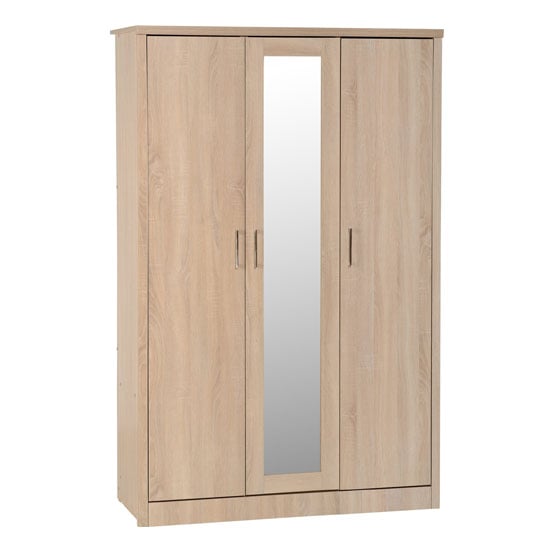 Product photograph of Laggan Mirrored Wardrobe With 3 Doors In Light Oak Effect from Furniture in Fashion