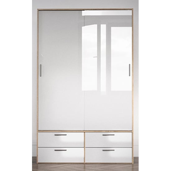 Read more about Liston wooden sliding doors wardrobe in oak and white high gloss