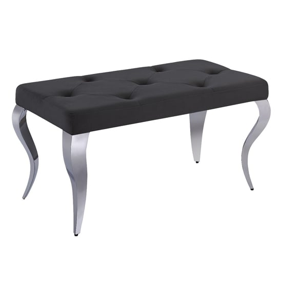 Read more about Liyam small velvet upholstered dining bench in black