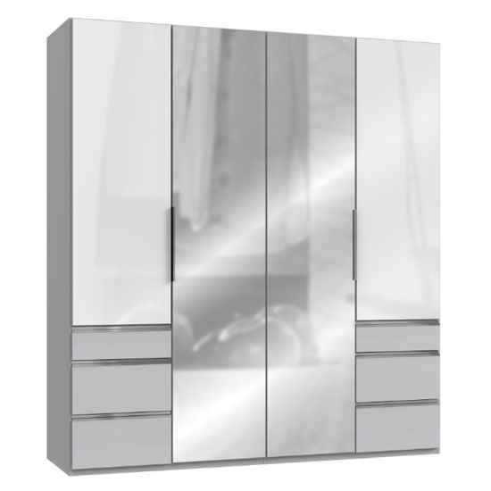 Read more about Lloyd mirrored 4 doors wardrobe in gloss white and light grey