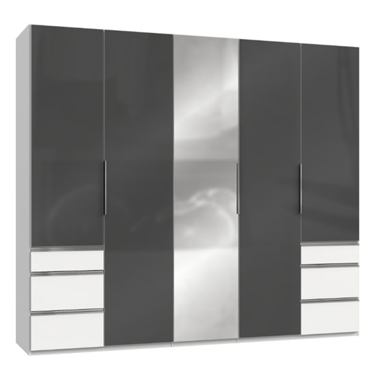 Read more about Lloyd mirrored 5 doors wardrobe in gloss grey and white
