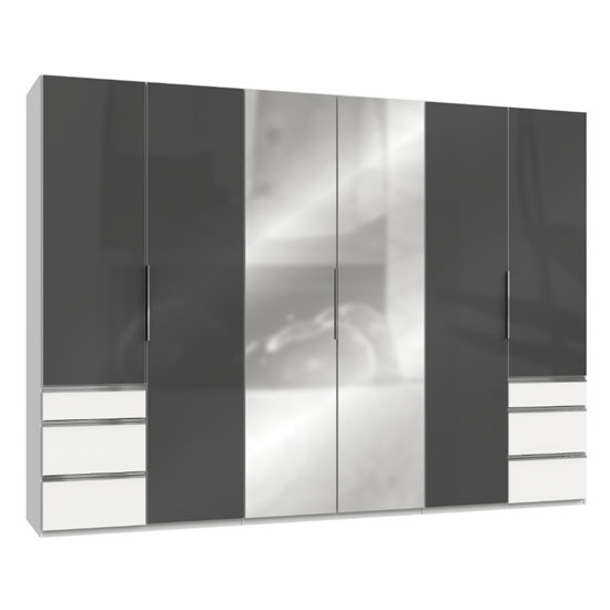 Read more about Lloyd mirrored 6 doors wardrobe in gloss grey and white