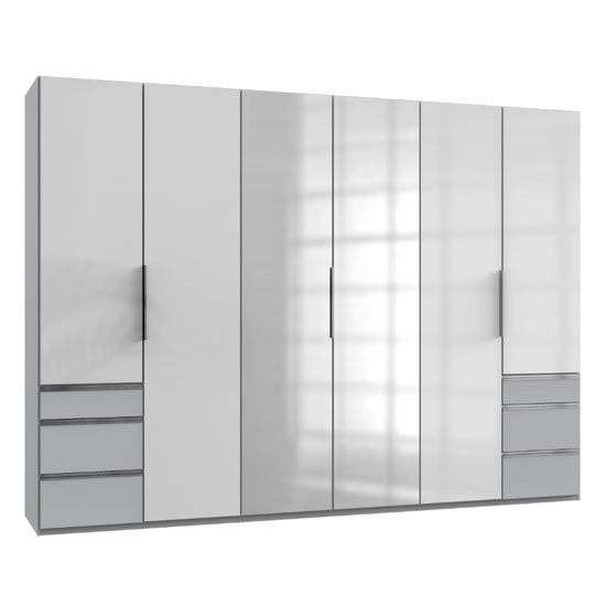 Read more about Lloyd mirrored 6 doors wardrobe in gloss white and light grey