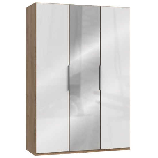 Product photograph of Lloyd Mirrored Wardrobe In Gloss White And Planked Oak 3 Doors from Furniture in Fashion