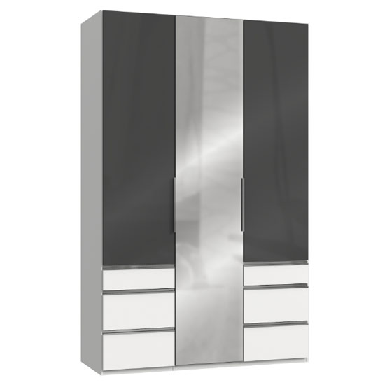 Read more about Lloyd tall 3 doors mirrored wardrobe in gloss grey and white