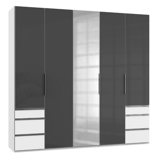 Read more about Lloyd tall 5 doors mirrored wardrobe in gloss grey and white