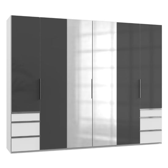 Read more about Lloyd tall 6 doors mirrored wardrobe in gloss grey and white