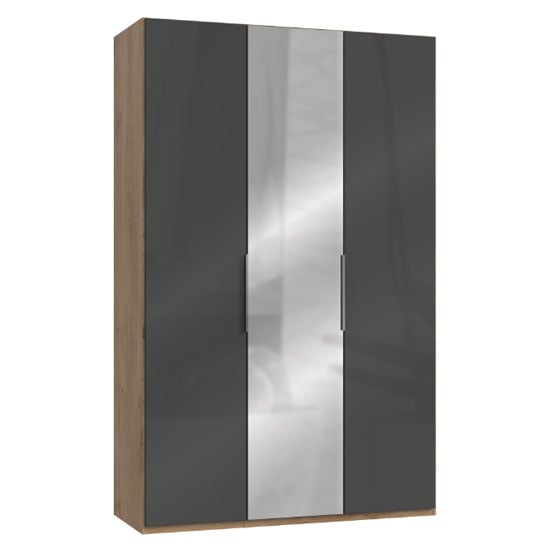 Product photograph of Lloyd Tall Mirror Wardrobe In Gloss Grey And Planked Oak 3 Doors from Furniture in Fashion