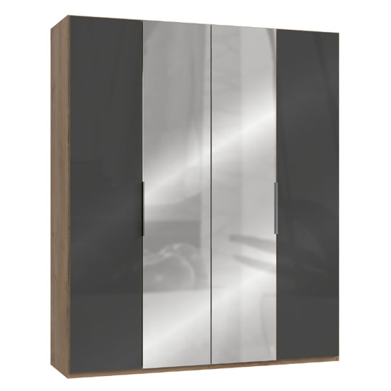 Read more about Lloyd tall mirror wardrobe in gloss grey and planked oak 4 doors
