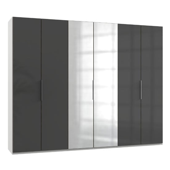 Read more about Lloyd tall mirrored wardrobe in gloss grey and white 6 doors