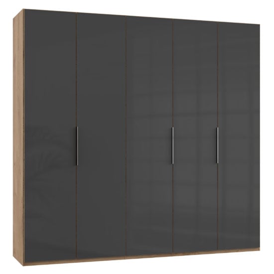 Product photograph of Lloyd Tall Wardrobe In Gloss Grey And Planked Oak 5 Doors from Furniture in Fashion