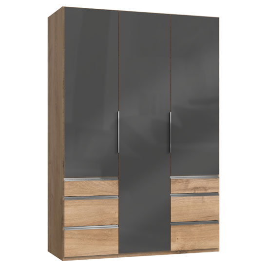 Read more about Lloyd wooden 3 doors wardrobe in gloss grey and planked oak
