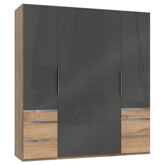 Product photograph of Lloyd Wooden 4 Doors Wardrobe In Gloss Grey And Planked Oak from Furniture in Fashion