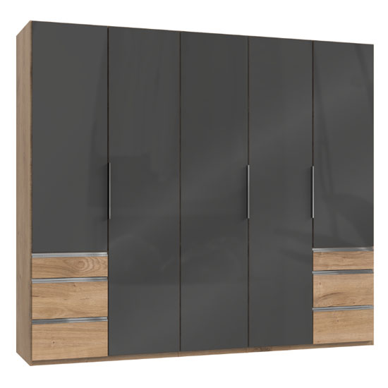 Product photograph of Lloyd Wooden 5 Doors Wardrobe In Gloss Grey And Planked Oak from Furniture in Fashion