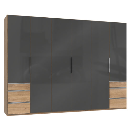 Read more about Lloyd wooden 6 doors wardrobe in gloss grey and planked oak