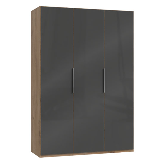 Product photograph of Lloyd Wooden Wardrobe In Gloss Grey And Planked Oak 3 Doors from Furniture in Fashion