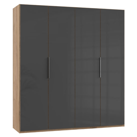 Product photograph of Lloyd Wooden Wardrobe In Gloss Grey And Planked Oak 4 Doors from Furniture in Fashion