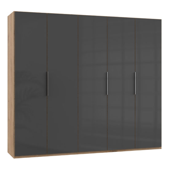 Read more about Lloyd wooden wardrobe in gloss grey and planked oak 5 doors