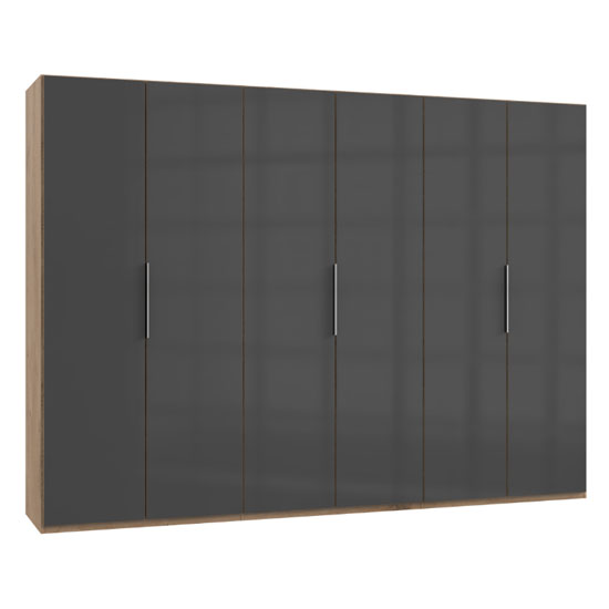 Product photograph of Lloyd Wooden Wardrobe In Gloss Grey And Planked Oak 6 Doors from Furniture in Fashion