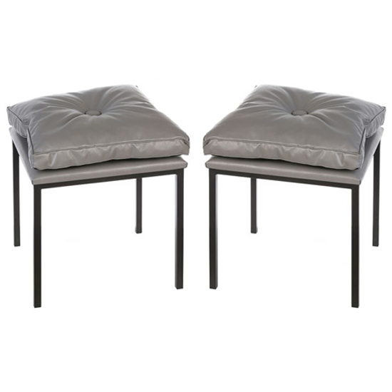 Read more about Loft grey leather stools in a pair with black metal legs