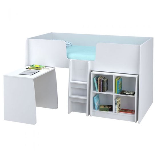 Read more about Loft station kids single bed in white with desk and bookcase