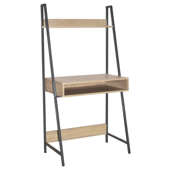 Read more about Leith wooden ladder bookcase desk in oak and grey metal frame