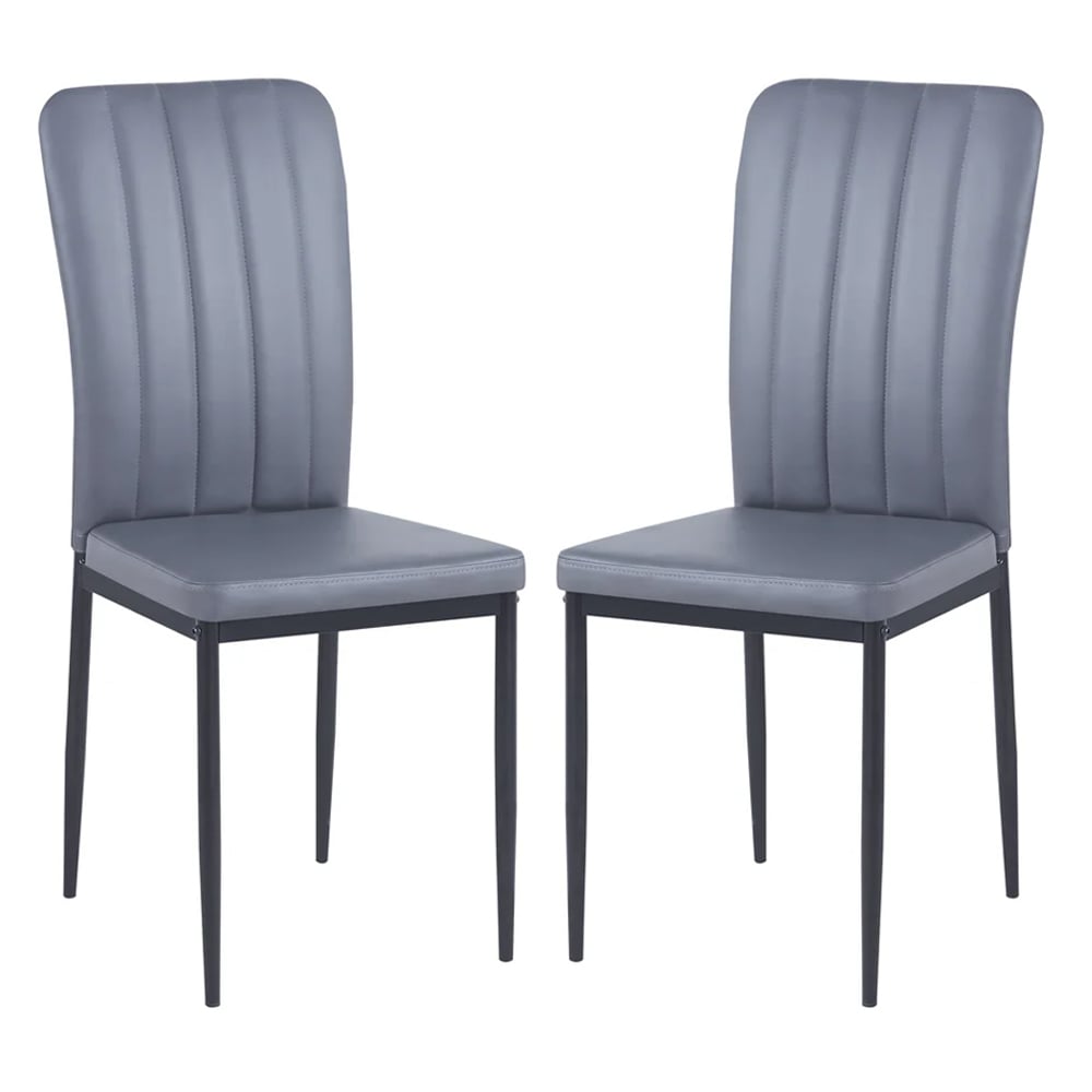 logan grey faux leather dining chairs in pair