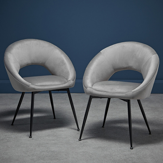 Product photograph of Lolo Grey Velvet Dining Chairs With Black Legs In Pair from Furniture in Fashion