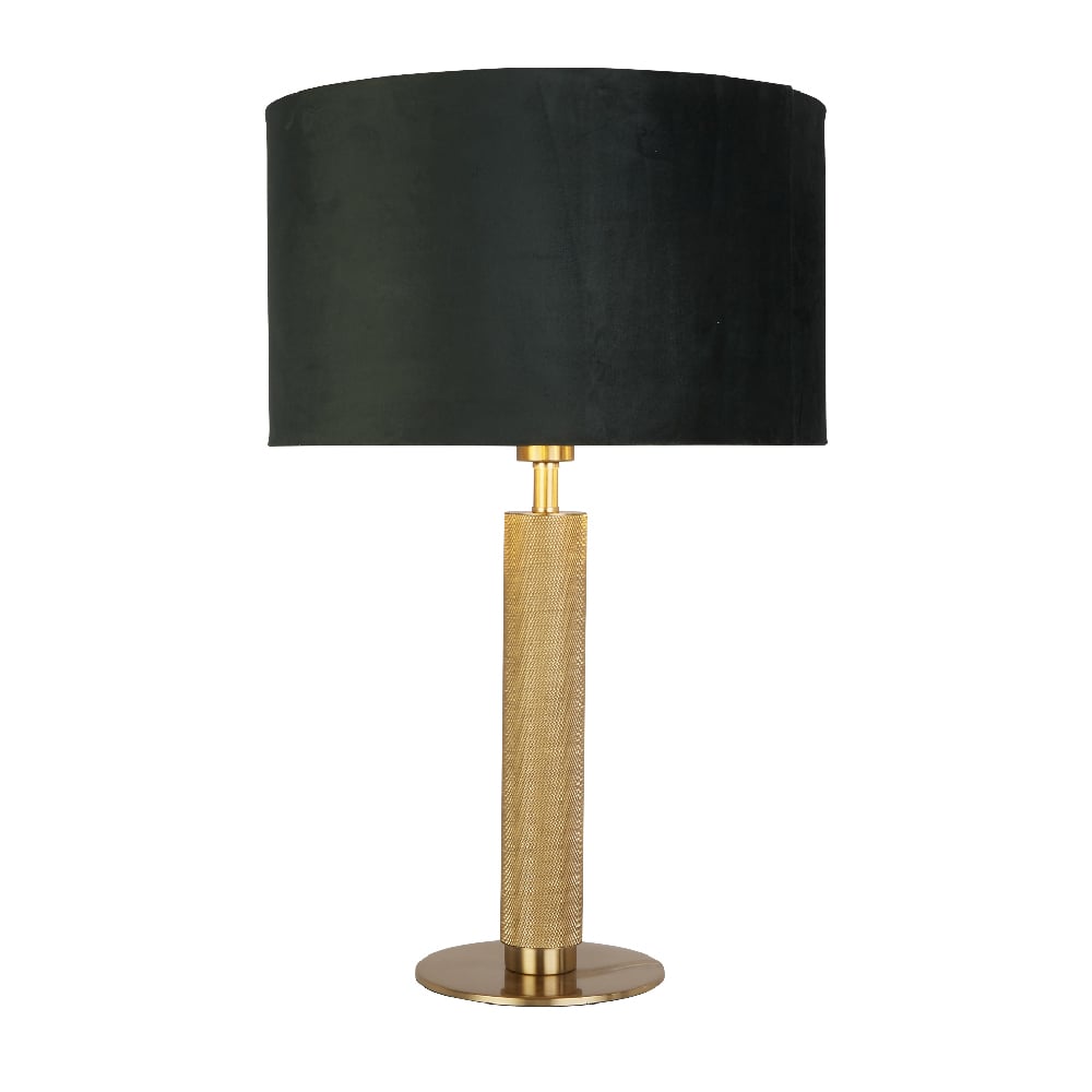 Product photograph of London Green Velvet Shade Table Lamp In Knurled Brass from Furniture in Fashion