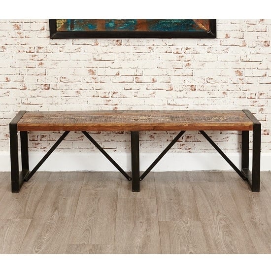 Read more about London urban chic wooden large dining bench with steel base