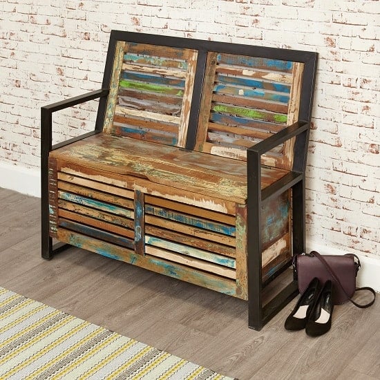 Read more about London urban chic wooden shoe storage bench with steel frame