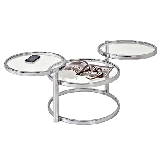 Product photograph of Londonderry Clear Glass Rotating Coffee Table In Chrome from Furniture in Fashion