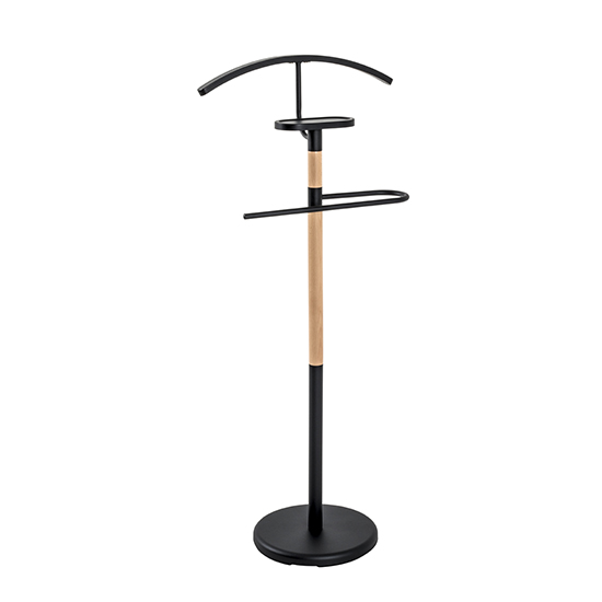 Product photograph of Longview Metal Valet Stand In Black And Beech from Furniture in Fashion