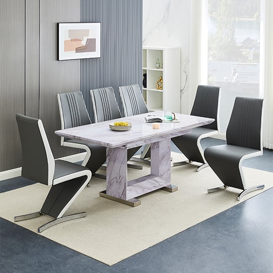 Photo of Lorence extending grey dining table 6 gia grey white chairs