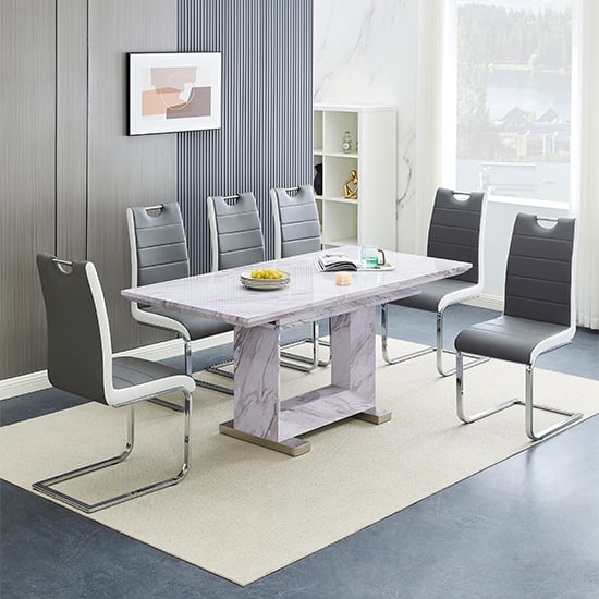 Read more about Lorence extending grey dining table 6 petra grey white chairs
