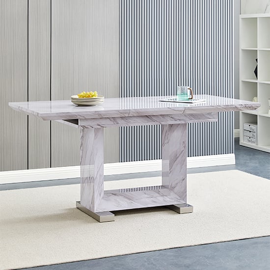 Product photograph of Lorence Extendable Marble Effect High Gloss Dining Table from Furniture in Fashion