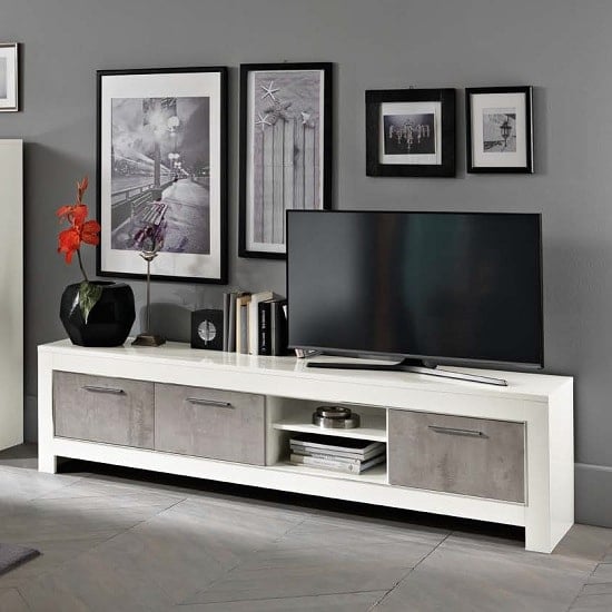 Product photograph of Lorenz Large Tv Stand In Marble Effect And White High Gloss from Furniture in Fashion