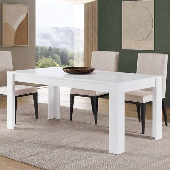Photo of Lorenz large wooden dining table in white high gloss