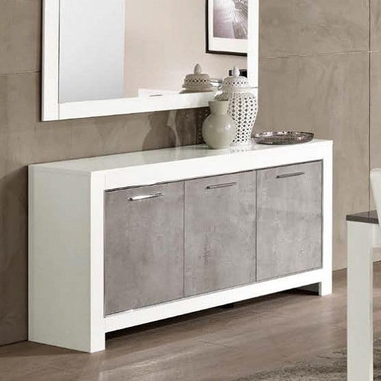 Read more about Lorenz sideboard in marble effect white high gloss with 3 doors