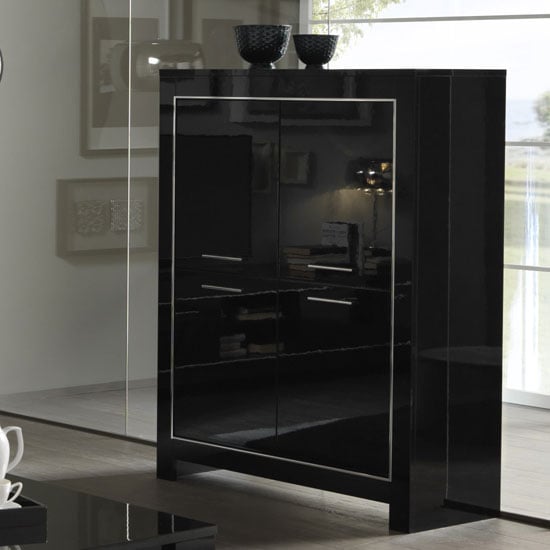 View Lorenz modern bar unit in black high gloss with 4 doors