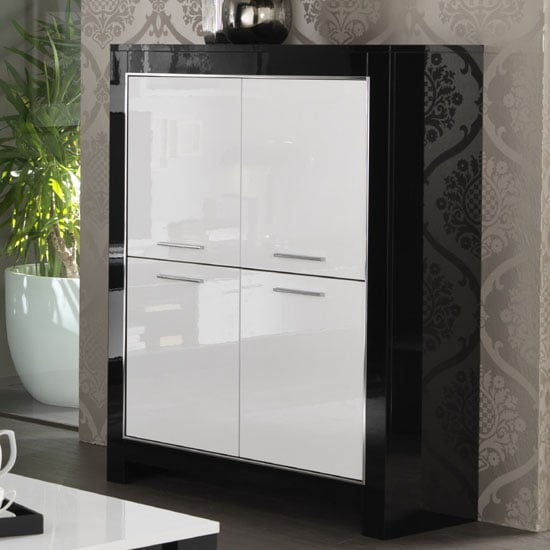 View Lorenz bar unit in black and white high gloss with 4 doors