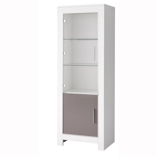 Product photograph of Lorenz Glass Display Cabinet In White And Grey Gloss With Led from Furniture in Fashion