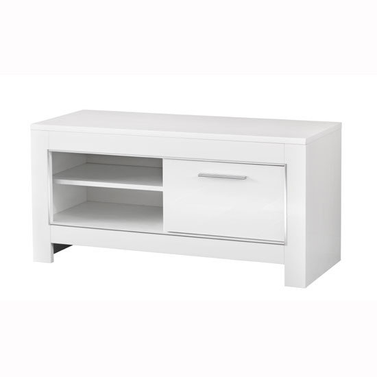 Read more about Lorenz small tv stand in white high gloss with 1 door