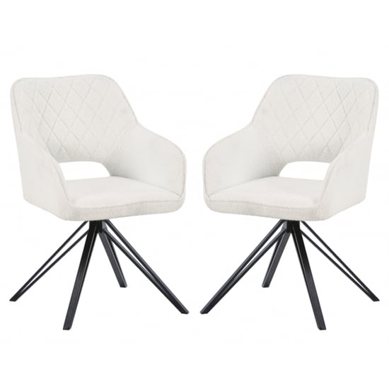 Read more about Lublin swivel white boucle fabric dining chairs in pair