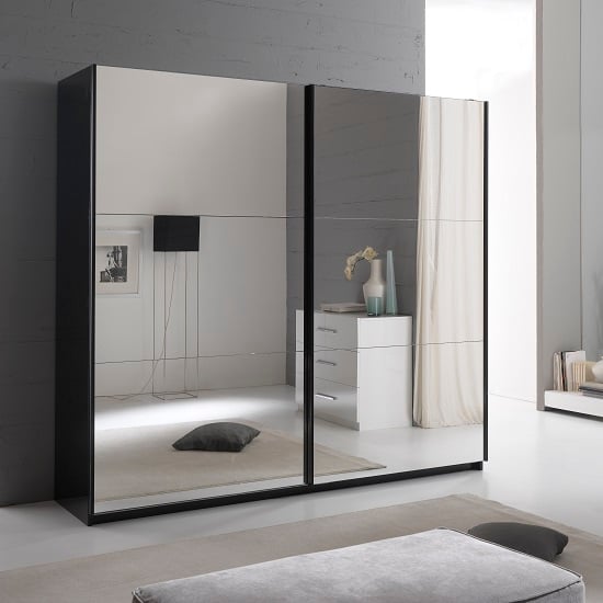 Luciano Sliding Wardrobe Large In Black Gloss And 2 Mirror Doors