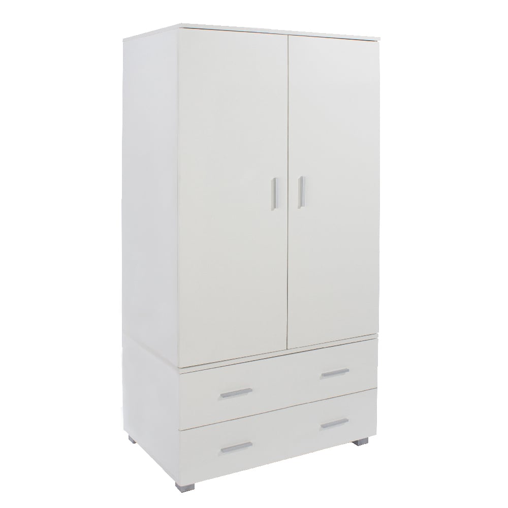 lufkin wooden wardrobe with 2 doors 2 drawers in white