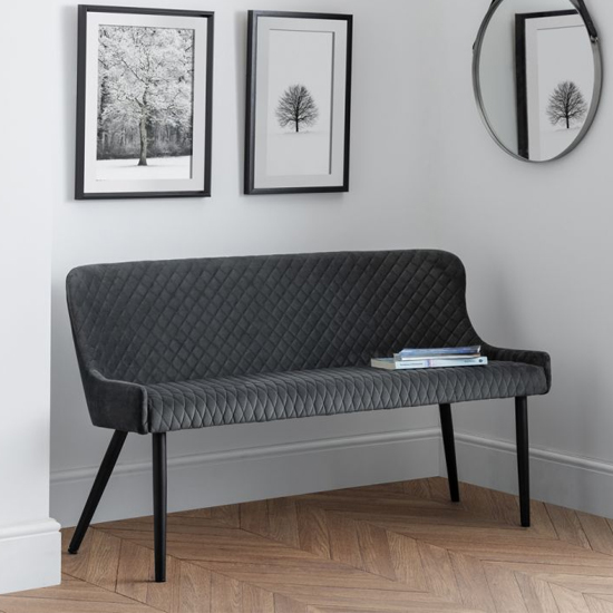 Read more about Lakia high back velvet upholstered dining bench in grey
